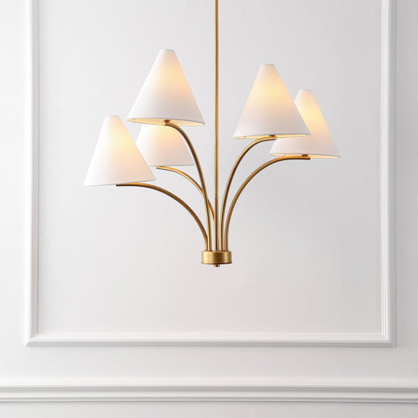Safavieh Johanna, 5-light Antique Brass Chandelier – Modern Elegance For Dining, Living & Entryway Spaces Antique Brass Metal Body ,Fabric Shades Cha4069a