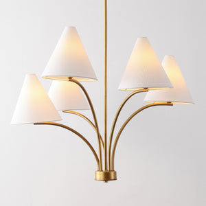 Safavieh Johanna, 5-light Antique Brass Chandelier – Modern Elegance For Dining, Living & Entryway Spaces Antique Brass Metal Body ,Fabric Shades Cha4069a