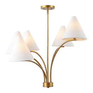 Safavieh Johanna, 5-light Antique Brass Chandelier – Modern Elegance For Dining, Living & Entryway Spaces Antique Brass Metal Body ,Fabric Shades Cha4069a