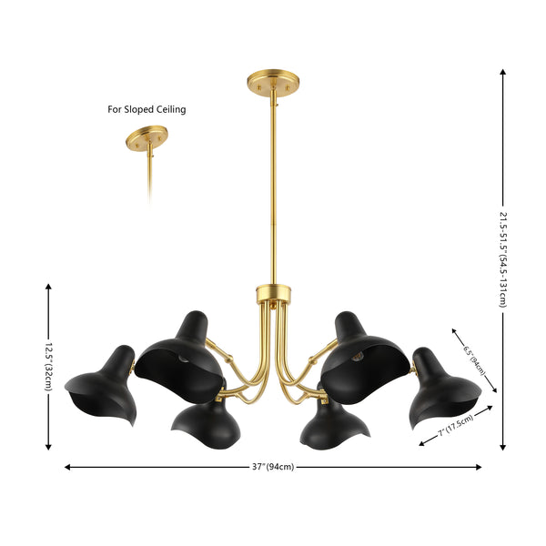 Safavieh Mykola, 6 Light, 39 Inch, Black/Gold, Iron Chandelier Black / Brass Gold CHA4071A
