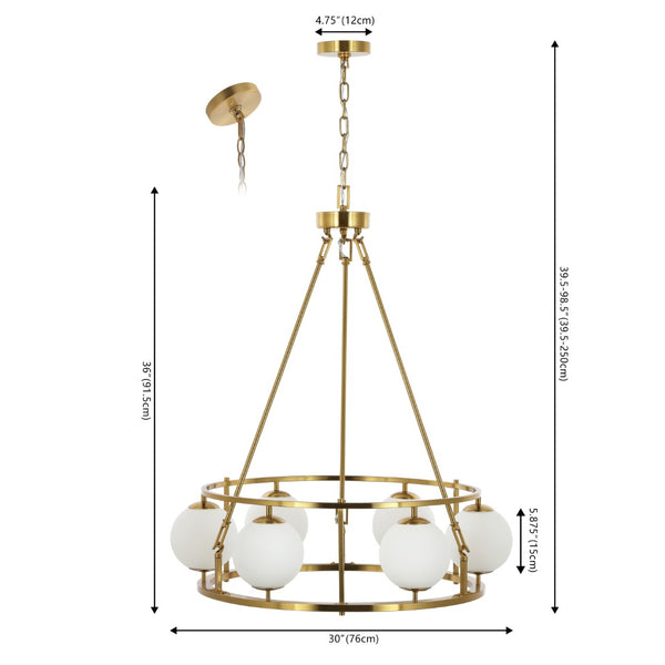 Safavieh Solabrina, 6 Light, 30 Inch, Brass, Iron Chandelier​ Brass 30 x 30 x 39.5-98.5