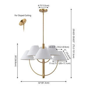 Safavieh Madsen, 6-Light 32" Brass Metal Chandelier With Fabric Shades — Transitional Adjustable Height Elegance CHA4077A