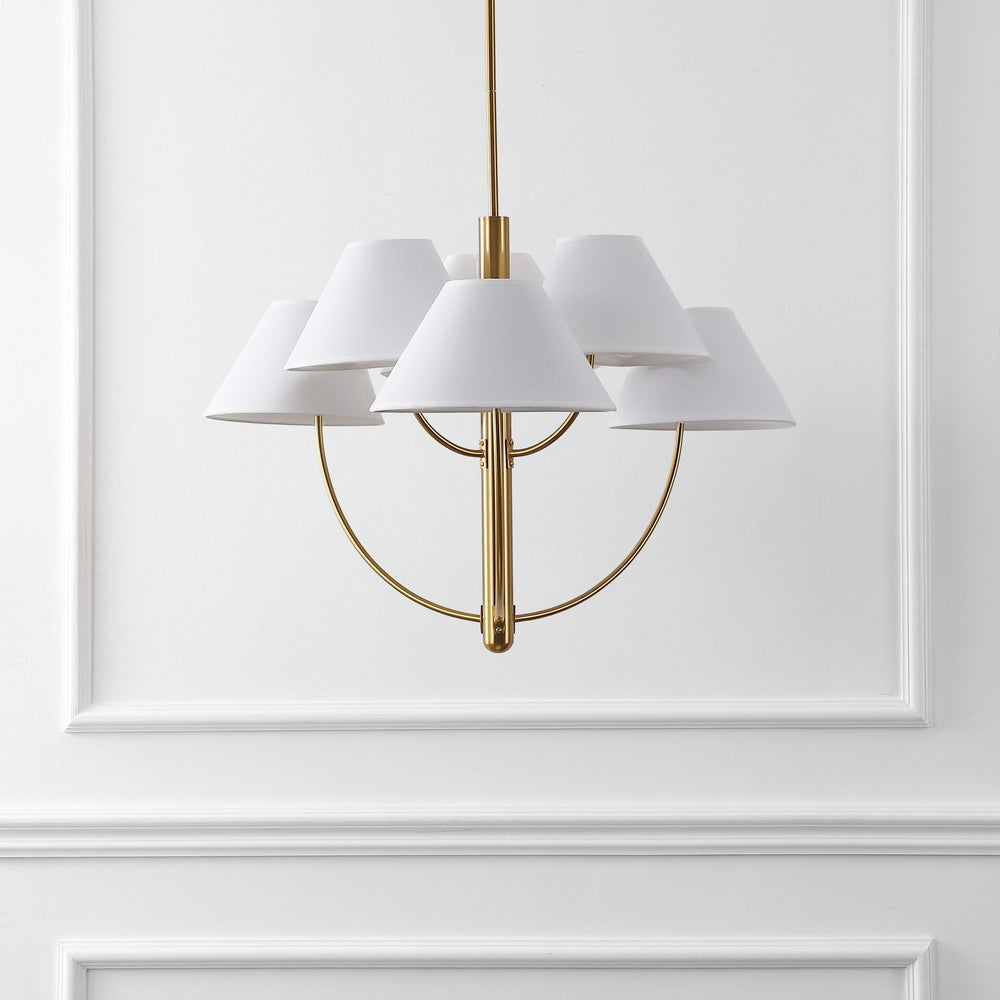 Safavieh Madsen, 6-Light 32" Brass Metal Chandelier With Fabric Shades — Transitional Adjustable Height Elegance CHA4077A