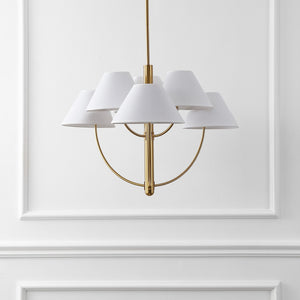 Safavieh Madsen, 6-Light 32" Brass Metal Chandelier With Fabric Shades — Transitional Adjustable Height Elegance CHA4077A