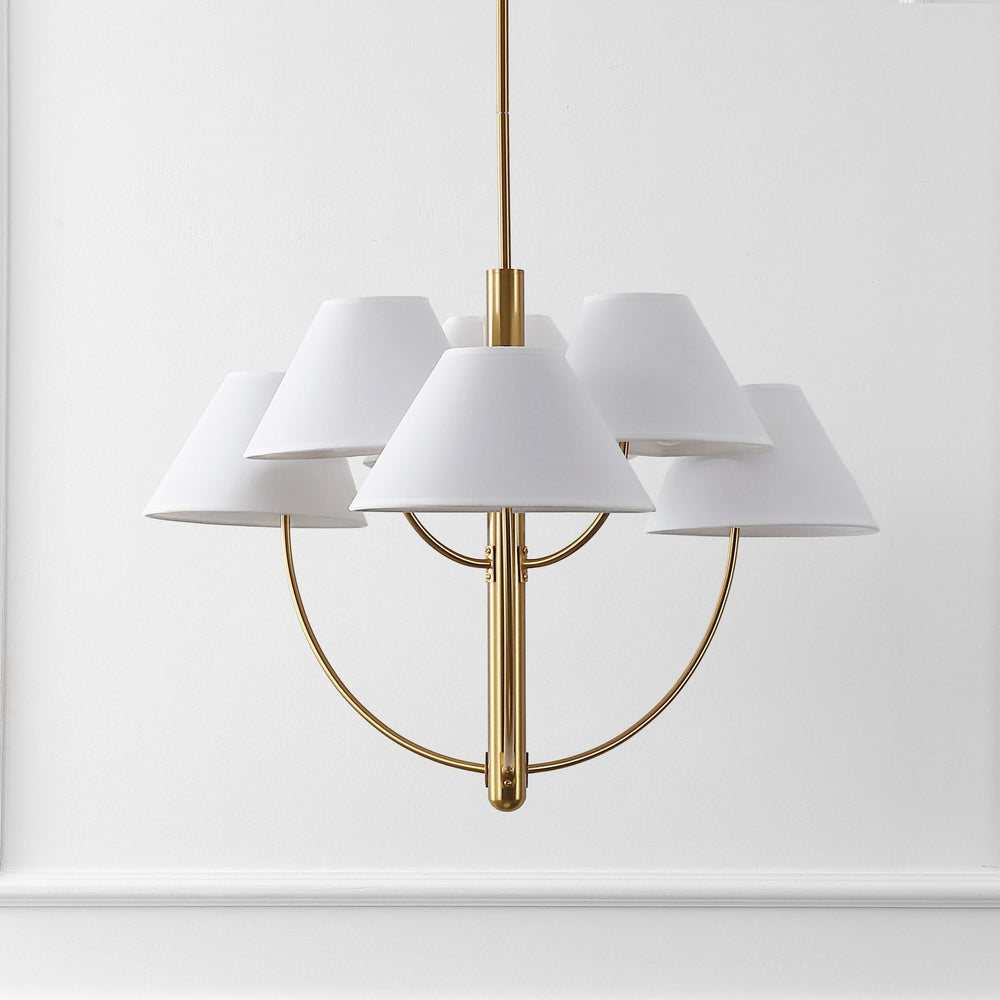 Safavieh Madsen, 6-Light 32" Brass Metal Chandelier With Fabric Shades — Transitional Adjustable Height Elegance CHA4077A
