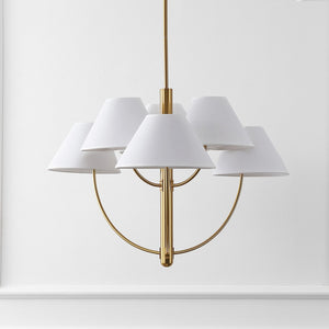 Safavieh Madsen, 6-Light 32" Brass Metal Chandelier With Fabric Shades — Transitional Adjustable Height Elegance CHA4077A