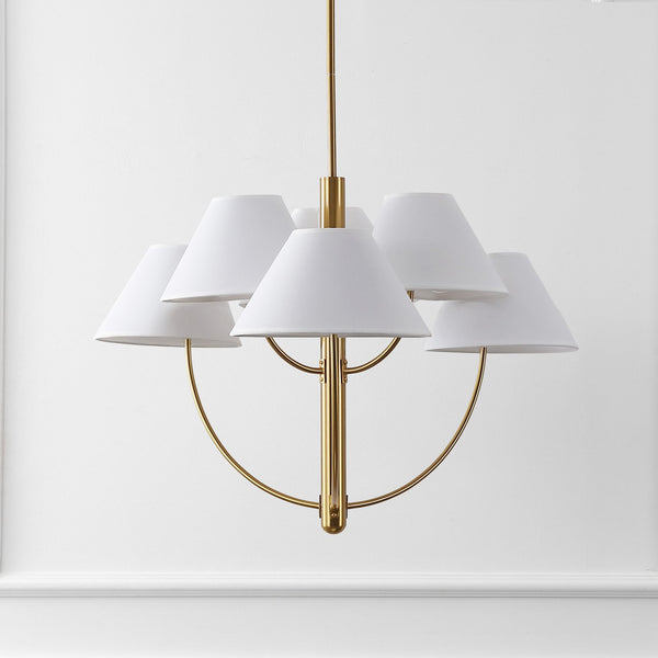 Safavieh Madsen, 6-Light 32" Brass Metal Chandelier With Fabric Shades — Transitional Adjustable Height Elegance CHA4077A