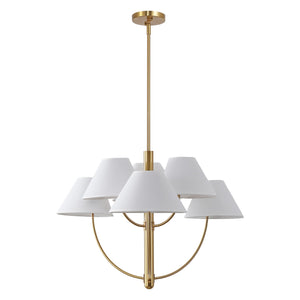 Safavieh Madsen, 6-Light 32" Brass Metal Chandelier With Fabric Shades — Transitional Adjustable Height Elegance CHA4077A