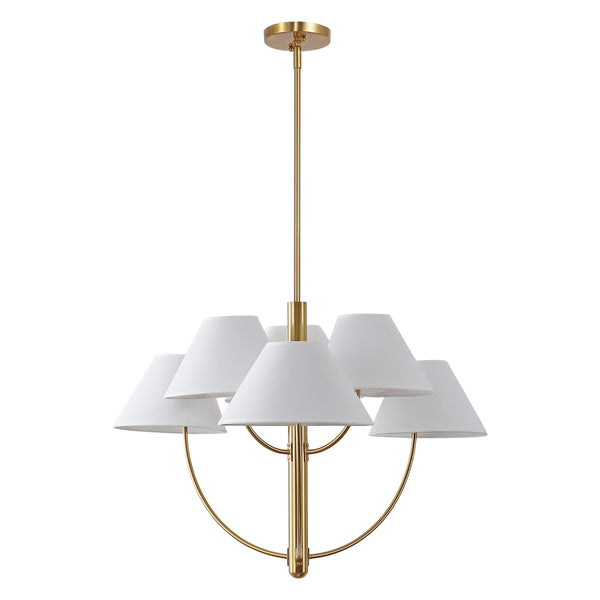 Safavieh Madsen, 6-Light 32" Brass Metal Chandelier With Fabric Shades — Transitional Adjustable Height Elegance CHA4077A