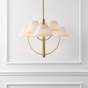 Safavieh Madsen, 6-Light 32" Brass Metal Chandelier With Fabric Shades — Transitional Adjustable Height Elegance CHA4077A
