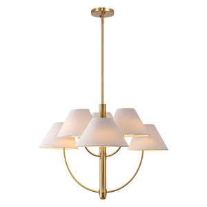 Safavieh Madsen, 6-Light 32" Brass Metal Chandelier With Fabric Shades — Transitional Adjustable Height Elegance CHA4077A
