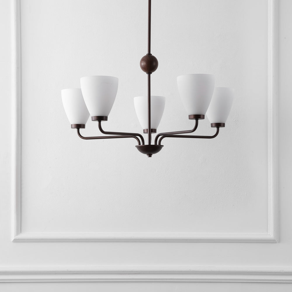 Safavieh Wynne, 5-Light 32" Antique Brown Iron Chandelier With Glass Shades — Transitional Dining & Foyer Light CHA4078A