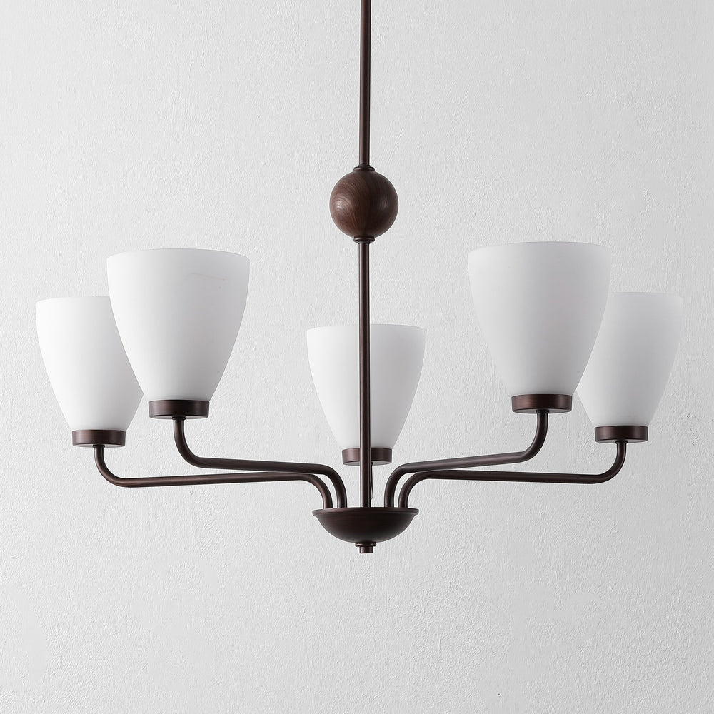 Safavieh Wynne, 5-Light 32" Antique Brown Iron Chandelier With Glass Shades — Transitional Dining & Foyer Light CHA4078A