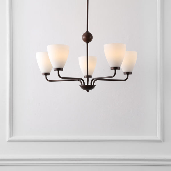 Safavieh Wynne, 5-Light 32" Antique Brown Iron Chandelier With Glass Shades — Transitional Dining & Foyer Light CHA4078A