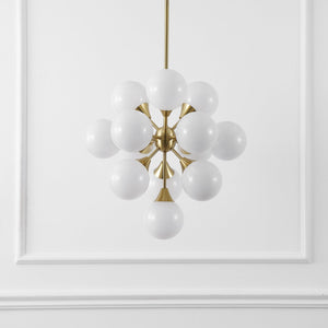 Safavieh Delvine, 24-inch Brass & White Chandelier With 13 Lights - Elegant Metal & Glass Design For Your Home Brass ,White Metal Body ,Glass Shades Cha4080a