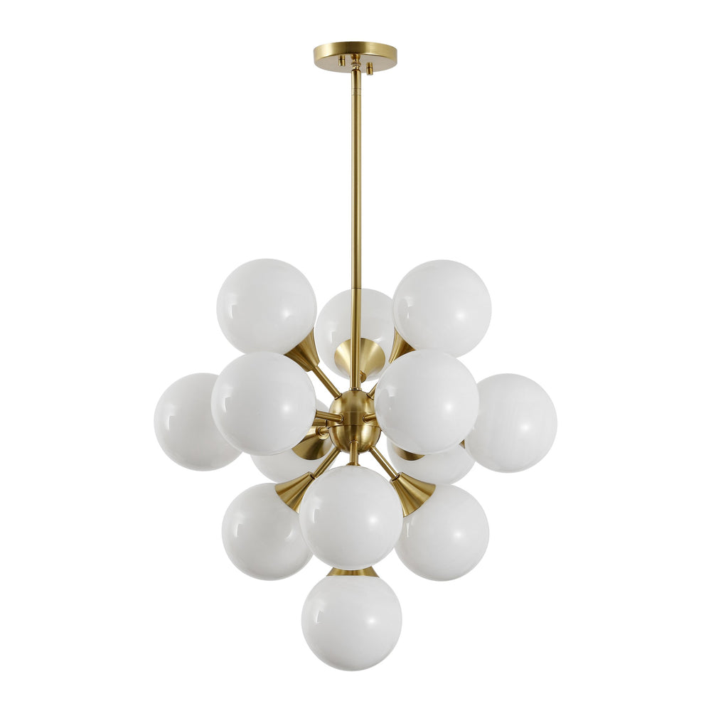 Safavieh Delvine, 24-inch Brass & White Chandelier With 13 Lights - Elegant Metal & Glass Design For Your Home Brass ,White Metal Body ,Glass Shades Cha4080a