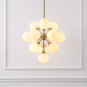 Safavieh Delvine, 24-inch Brass & White Chandelier With 13 Lights - Elegant Metal & Glass Design For Your Home Brass ,White Metal Body ,Glass Shades Cha4080a