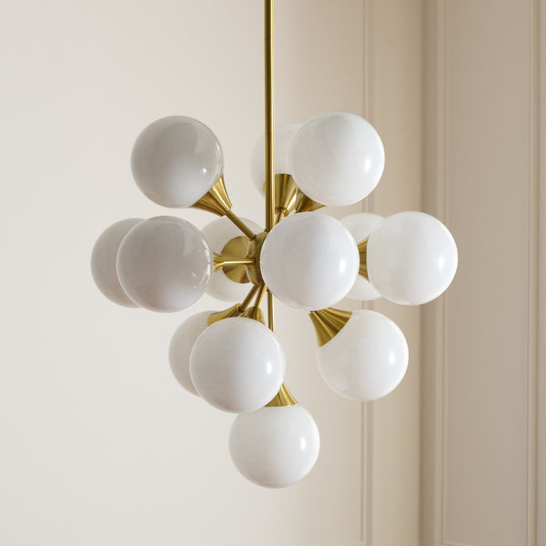 Safavieh DELVINE, 13-Light Brass & White Chandelier - Adjustable Height, Elegant Illumination for Any Space CHA4080A