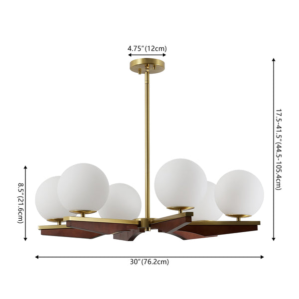 Safavieh Janna, Elegant 6-light 30-inch Brass And Walnut Chandelier - A Stunning Focal Point For Your Home Brass ,Walnut Metal Body ,Glass Shades Cha4081a