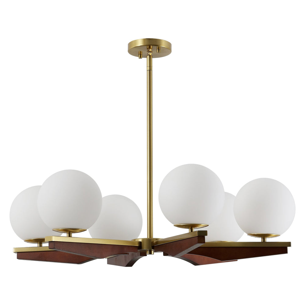 Safavieh Janna, Elegant 6-light 30-inch Brass And Walnut Chandelier - A Stunning Focal Point For Your Home Brass ,Walnut Metal Body ,Glass Shades Cha4081a