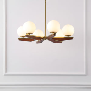 Safavieh Janna, Elegant 6-light 30-inch Brass And Walnut Chandelier - A Stunning Focal Point For Your Home Brass ,Walnut Metal Body ,Glass Shades Cha4081a