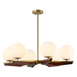 Safavieh Janna, Elegant 6-light 30-inch Brass And Walnut Chandelier - A Stunning Focal Point For Your Home Brass ,Walnut Metal Body ,Glass Shades Cha4081a
