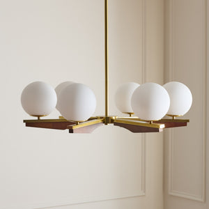 Safavieh JANNA, 6-Light 30-Inch Chandelier – Brass & Walnut Metal/Glass Fixture for Elegant Home Illumination CHA4081A