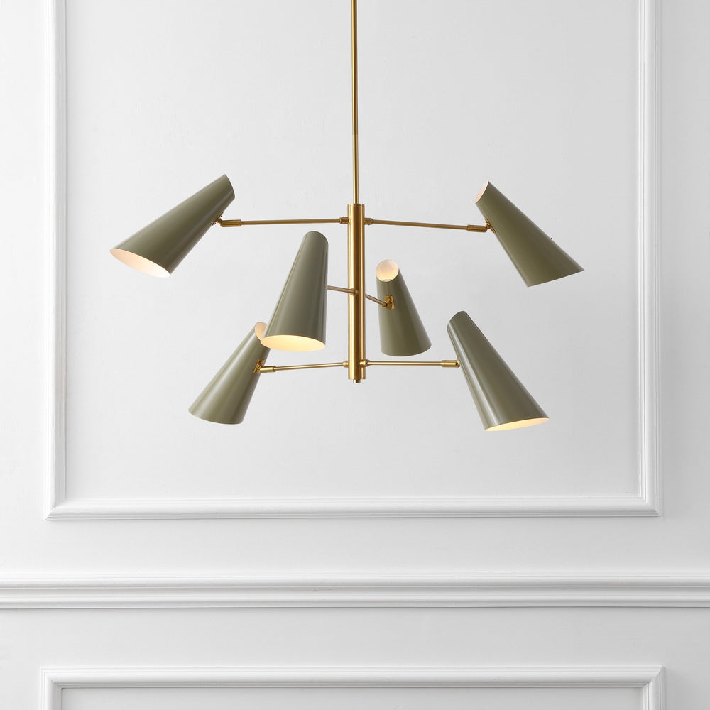 Safavieh Atena, 6-Light 39" Brass & Green Chandelier — Sculptural Iron Fixture, Adjustable Height, Elegant Focal Point CHA4082A