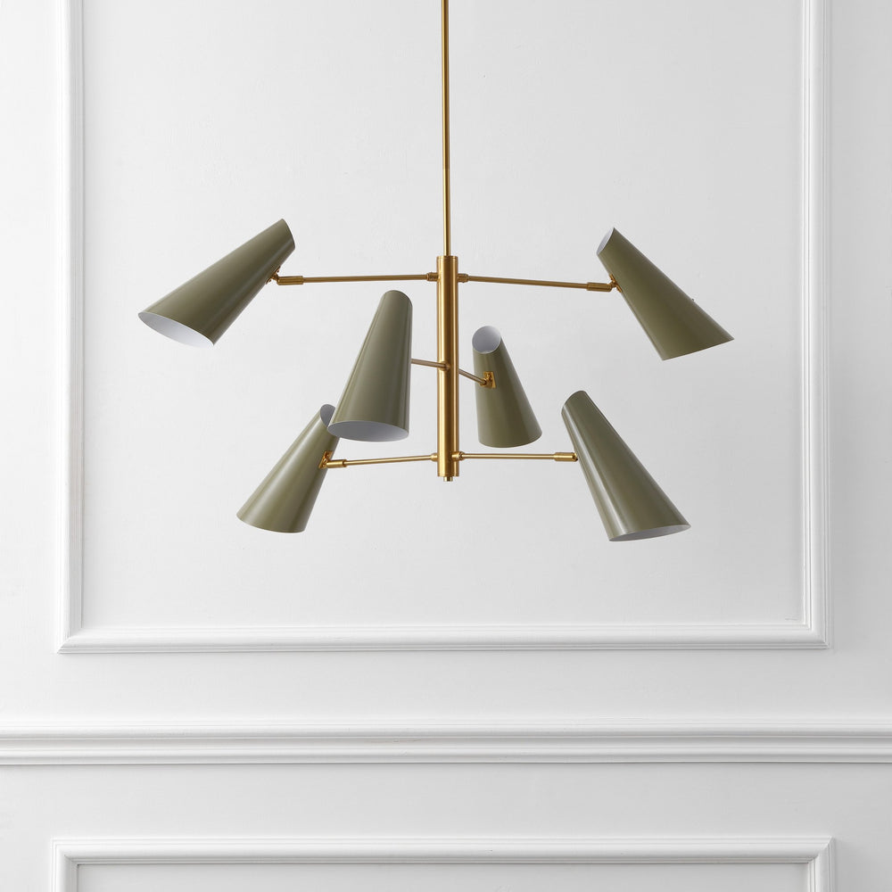 Safavieh Atena, 6-Light 39" Brass & Green Chandelier — Sculptural Iron Fixture, Adjustable Height, Elegant Focal Point CHA4082A