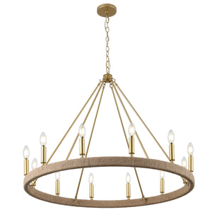 Safavieh Enya, 36" 12-Light Rope Rattan Chandelier With Gold Accents — Adjustable Height, Coastal Farmhouse Glam CHA4084A