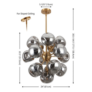 Safavieh Paulia, 16-Light 23" Chrome & Brass Chandelier — Transitional Iron Frame, Glass Shades, Adjustable Height CHA4086A