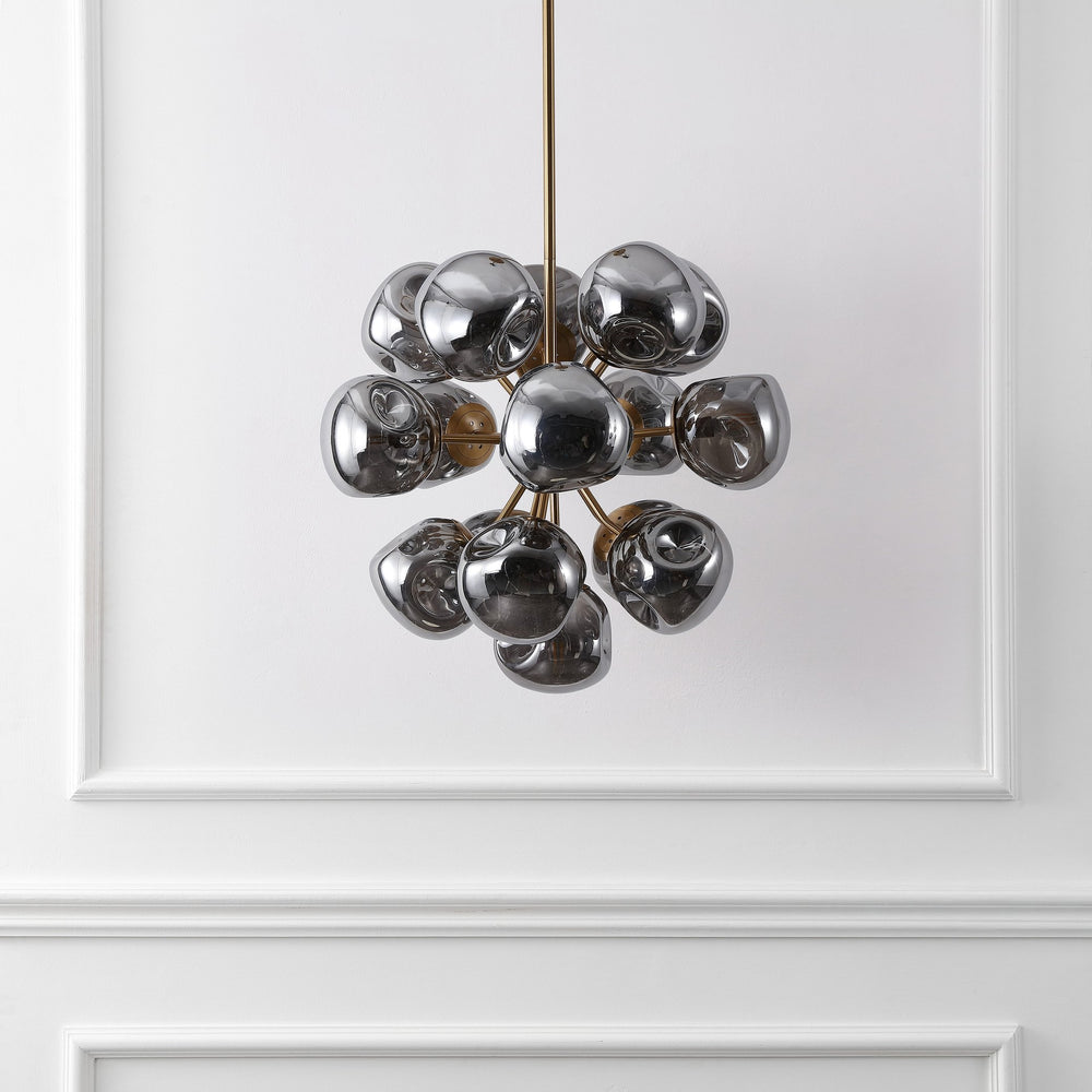 Safavieh Paulia, 16-Light 23" Chrome & Brass Chandelier — Transitional Iron Frame, Glass Shades, Adjustable Height CHA4086A