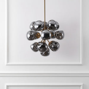 Safavieh Paulia, 16-Light 23" Chrome & Brass Chandelier — Transitional Iron Frame, Glass Shades, Adjustable Height CHA4086A