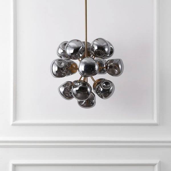 Safavieh Paulia, 16-Light 23" Chrome & Brass Chandelier — Transitional Iron Frame, Glass Shades, Adjustable Height CHA4086A