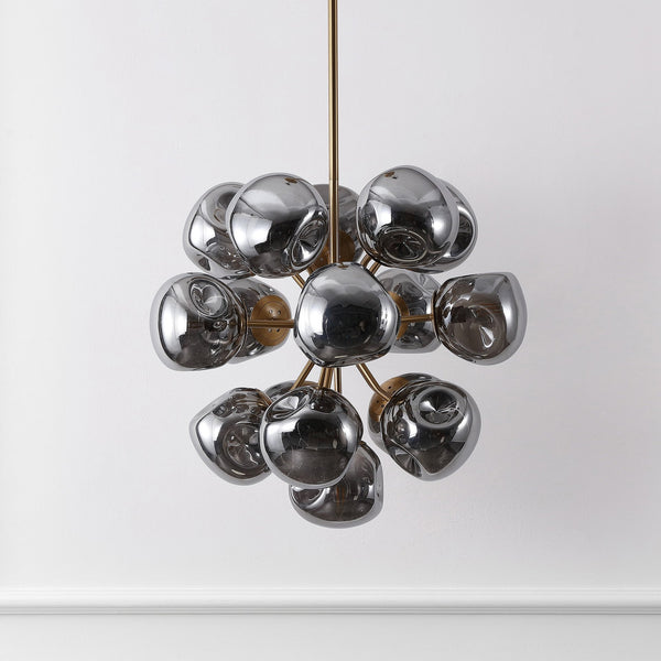 Safavieh Paulia, 16-Light 23" Chrome & Brass Chandelier — Transitional Iron Frame, Glass Shades, Adjustable Height CHA4086A