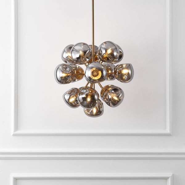 Safavieh Paulia, 16-Light 23" Chrome & Brass Chandelier — Transitional Iron Frame, Glass Shades, Adjustable Height CHA4086A