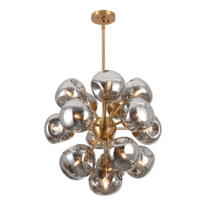 Safavieh Paulia, 16-Light 23" Chrome & Brass Chandelier — Transitional Iron Frame, Glass Shades, Adjustable Height CHA4086A