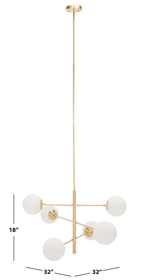 Safavieh BASSETT, Elegant 6-Light Gold Steel Chandelier for Dining Rooms, Foyers & Living Spaces, 32" Wide CHA7003A