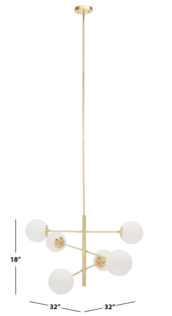 Safavieh BASSETT, Elegant 6-Light Gold Steel Chandelier for Dining Rooms, Foyers & Living Spaces, 32" Wide CHA7003A
