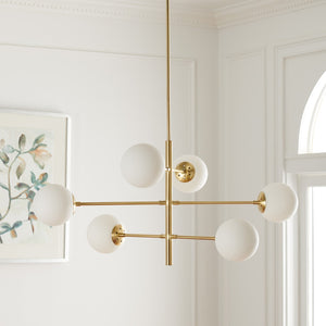 Safavieh BASSETT, Elegant 6-Light Gold Steel Chandelier for Dining Rooms, Foyers & Living Spaces, 32" Wide CHA7003A