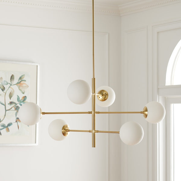 Safavieh BASSETT, Elegant 6-Light Gold Steel Chandelier for Dining Rooms, Foyers & Living Spaces, 32" Wide CHA7003A