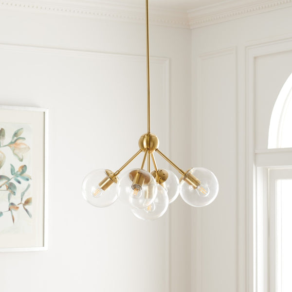 Safavieh ADERYNN, 5-Light 18-Inch Gold Steel Chandelier - Elegant Modern Lighting for Dining & Living Spaces CHA7004A