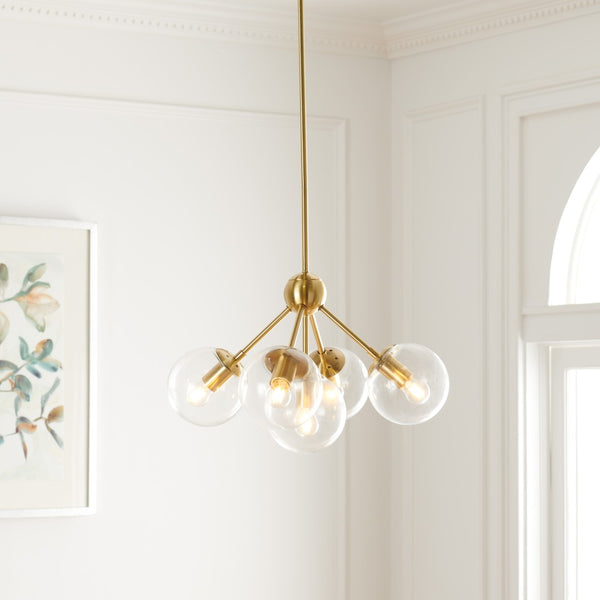 Safavieh ADERYNN, 5-Light 18-Inch Gold Steel Chandelier - Elegant Modern Lighting for Dining & Living Spaces CHA7004A
