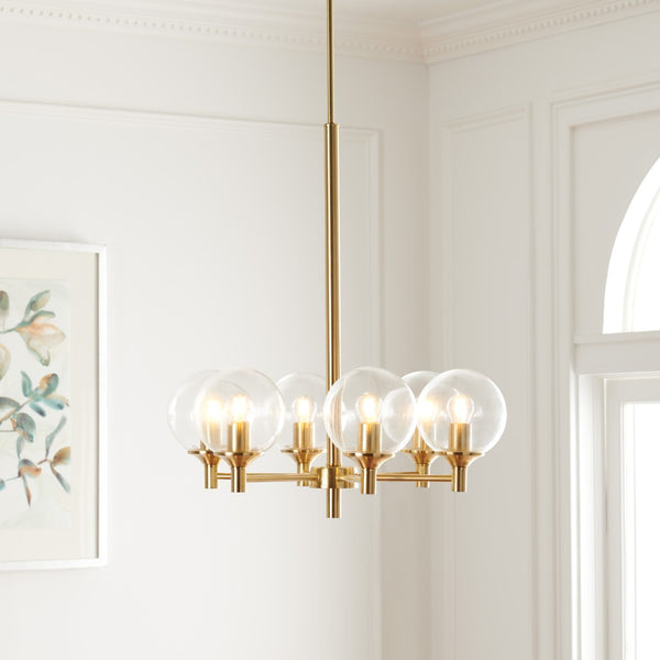Safavieh JAYDE, Modern 6-Light Gold Steel Chandelier - Elegant Fixture for Dining Rooms and Living Spaces CHA7005A