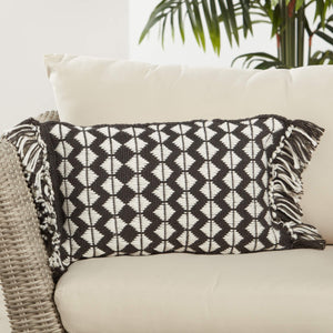 Jaipur Living Jaipur Living Perdita Bohemian Chevron Woven Tasseled Throw Pillow for Indoor Outdoor Use Black 13" x 21" PLW103701