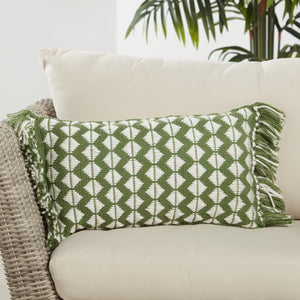 Jaipur Living Jaipur Living Perdita Bohemian Chevron Woven Tasseled Throw Pillow for Indoor Outdoor Use Green 13" x 21" PLW103703