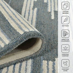 Amer Rugs Chicago Modern Geometric Hand-hooked Area Rug - Elegant Natural Wool Design For Timeless Decor Blue Wool Chi30508