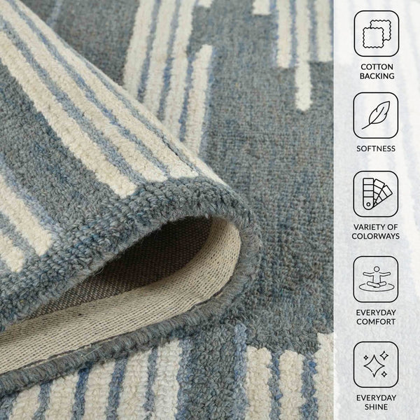 Amer Rugs Chicago Modern Geometric Hand-hooked Area Rug - Elegant Natural Wool Design For Timeless Decor Blue Wool Chi30508