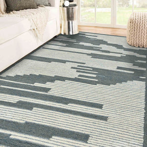 Amer Rugs Chicago Modern Geometric Hand-hooked Area Rug - Elegant Natural Wool Design For Timeless Decor Blue Wool Chi30508