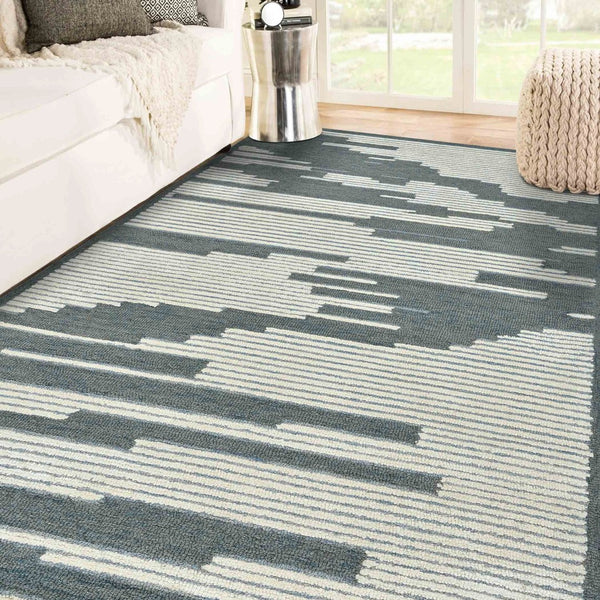 Amer Rugs Chicago Modern Geometric Hand-hooked Area Rug - Elegant Natural Wool Design For Timeless Decor Blue Wool Chi30508